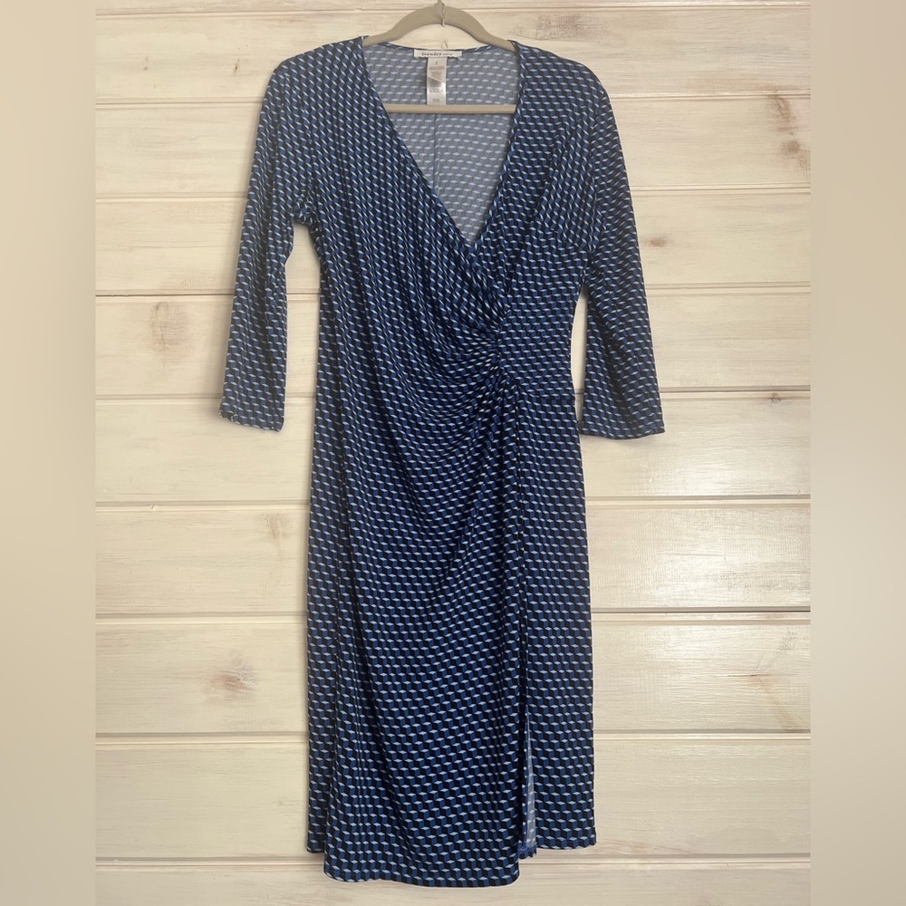 LAUNDRY BY DESIGN Wrap Dress SIZE Medium Blue Geo Pattern Knee Length Work
